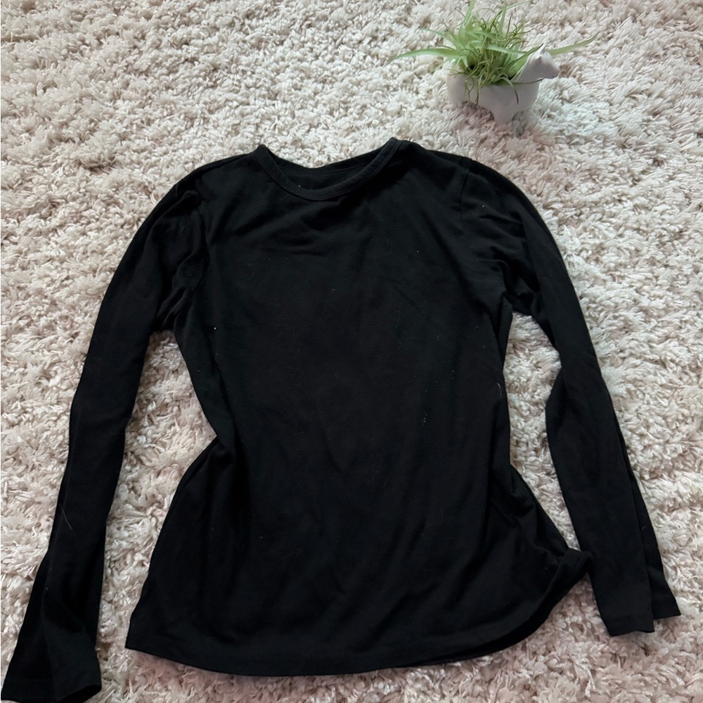 Black Long Sleeve Casual Simple Basic Athletic Top - image 2